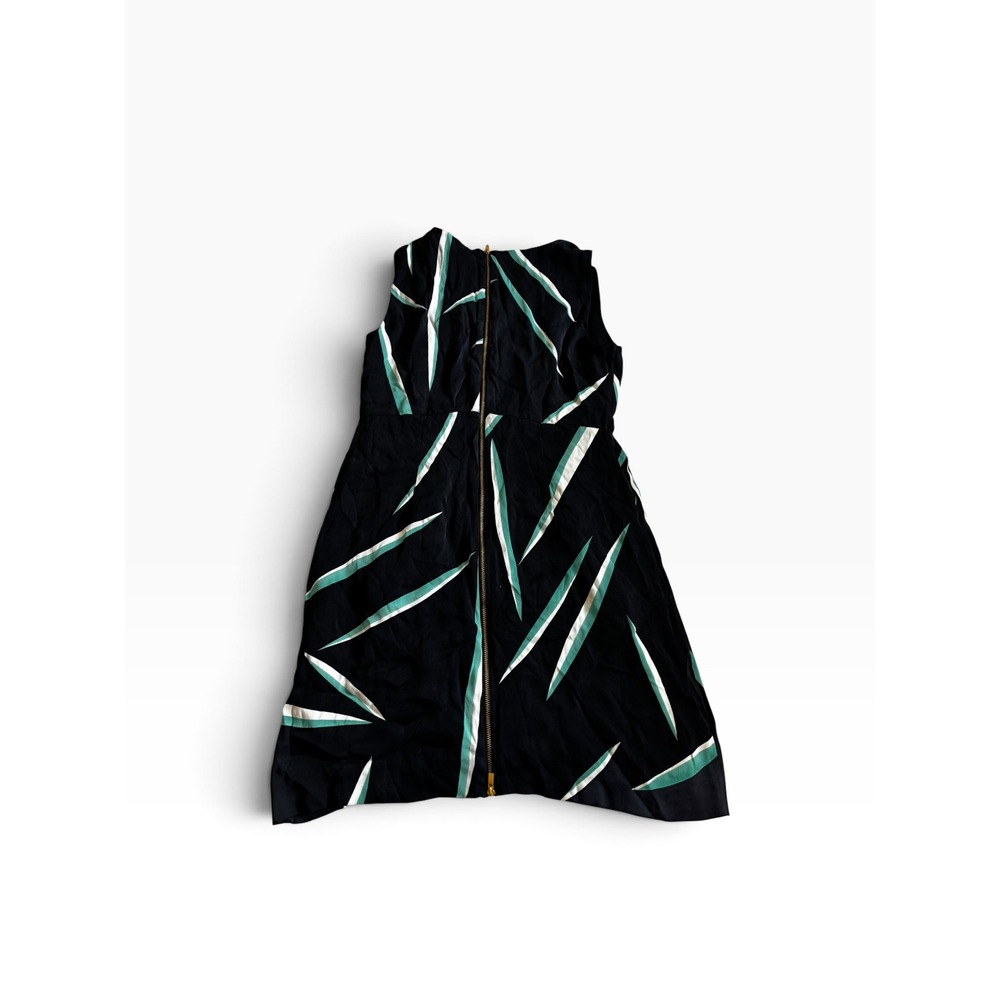 Diane von Furstenberg Silk Dress 8 Black Teal Abstract Sleeveless Zip Back - Picture 2 of 9